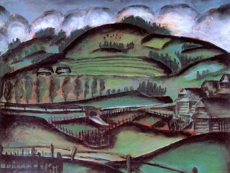 1889-Ede Bohacsek - Paesaggio, villaggio di montagna (1913)